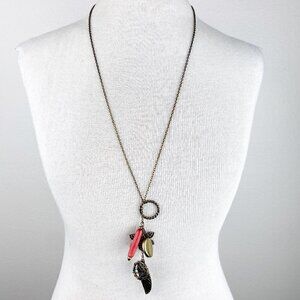 Aged Gold Tone Charm Boho Statement Necklace